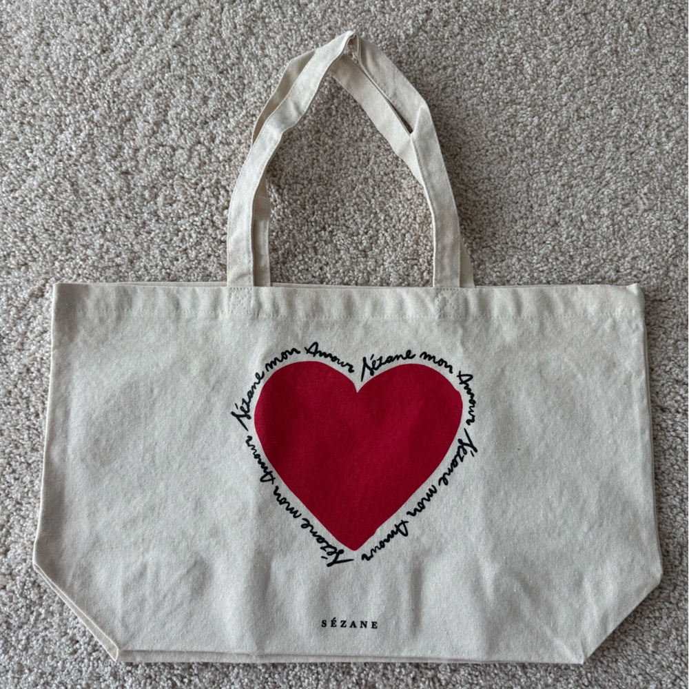 NWOT Limited Edition Sézane Mon Amour Red Heart Cotton Tote Bag
